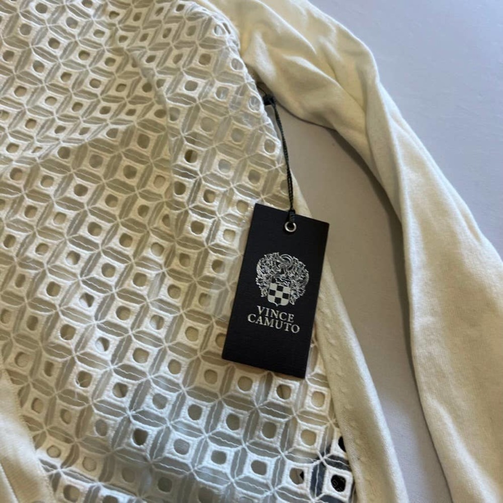 Vince Camuto new ivory graphic illusion sweater cardigan S - Picture 4 of 9